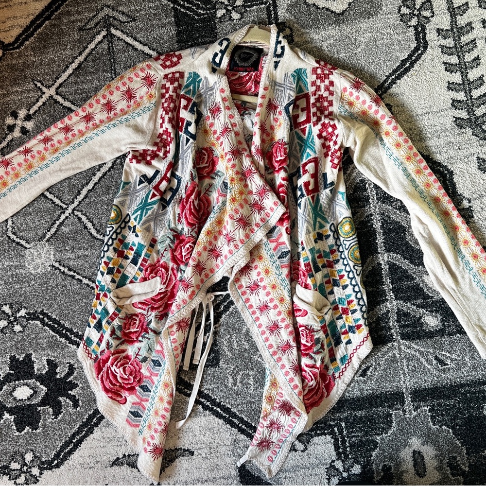 Johnny Was Multicolor Embroidered Cardigan